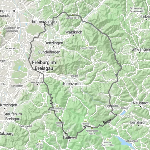 Karten-Miniaturansicht der Radinspiration "Herausfordernde Schwarzwald Runde" in Freiburg, Germany. Erstellt vom Tarmacs.app-Routenplaner für Radtouren