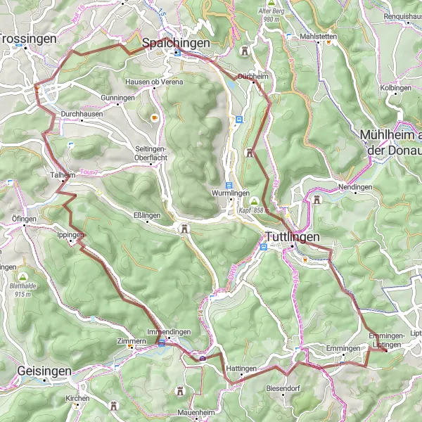 Map miniature of "Witthoh Loop" cycling inspiration in Freiburg, Germany. Generated by Tarmacs.app cycling route planner