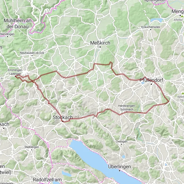 Karten-Miniaturansicht der Radinspiration "Geheimnisvolle Pfade um Stockach" in Freiburg, Germany. Erstellt vom Tarmacs.app-Routenplaner für Radtouren