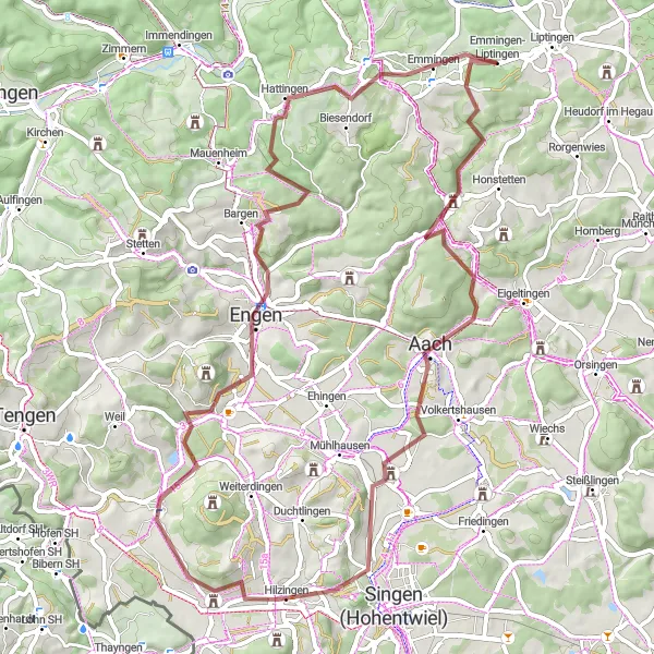 Karten-Miniaturansicht der Radinspiration "Gravel-Abenteuer um Witthoh" in Freiburg, Germany. Erstellt vom Tarmacs.app-Routenplaner für Radtouren
