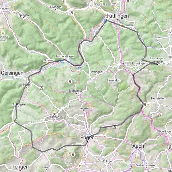 Karten-Miniaturansicht der Radinspiration "Entdeckungstour um Tuttlingen" in Freiburg, Germany. Erstellt vom Tarmacs.app-Routenplaner für Radtouren