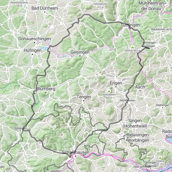 Map miniature of "Hilzingen Loop" cycling inspiration in Freiburg, Germany. Generated by Tarmacs.app cycling route planner