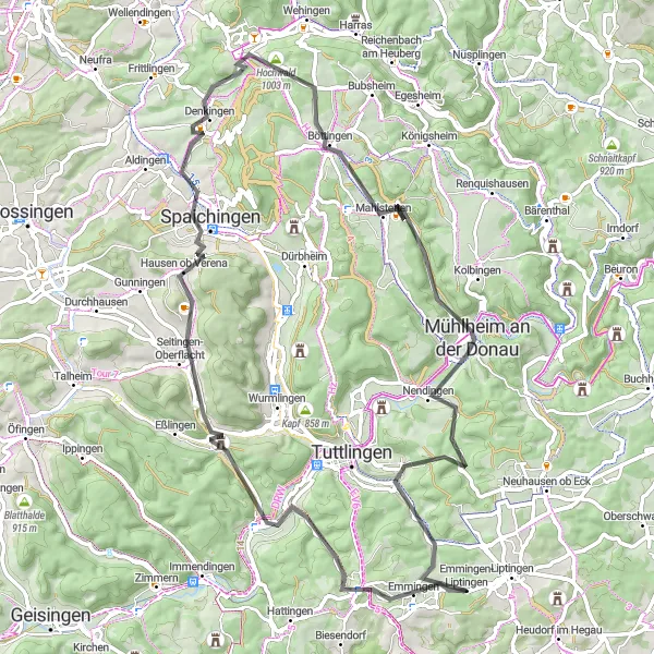 Karten-Miniaturansicht der Radinspiration "Panoramaausblick auf Mühlheim und Witthoh" in Freiburg, Germany. Erstellt vom Tarmacs.app-Routenplaner für Radtouren