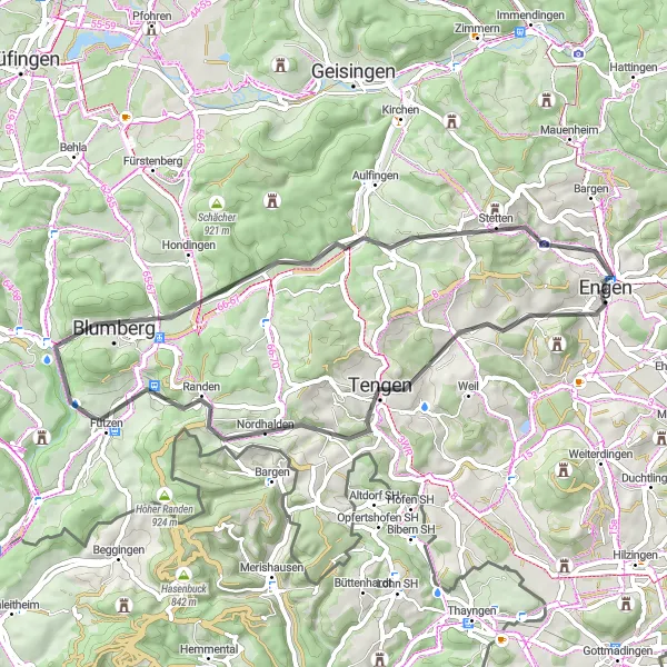 Karten-Miniaturansicht der Radinspiration "Hegaualpenrunde" in Freiburg, Germany. Erstellt vom Tarmacs.app-Routenplaner für Radtouren