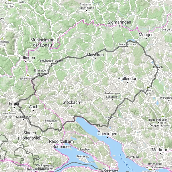 Karten-Miniaturansicht der Radinspiration "Die Hegau-Bodensee-Tour" in Freiburg, Germany. Erstellt vom Tarmacs.app-Routenplaner für Radtouren