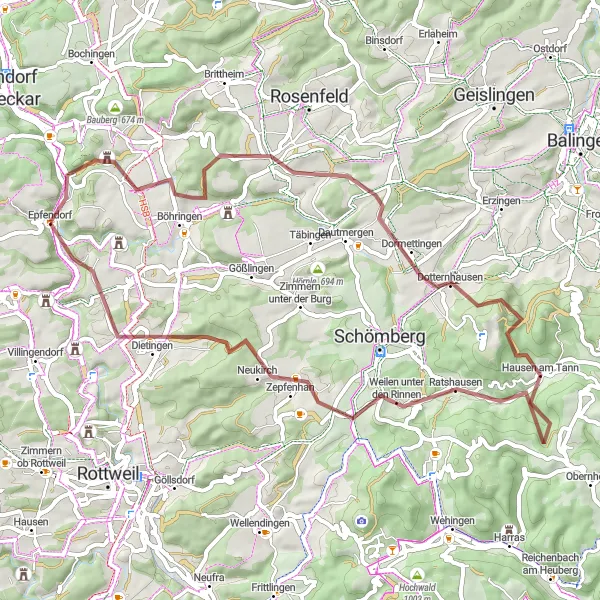 Karten-Miniaturansicht der Radinspiration "Rundweg um Epfendorf - Dormettingen" in Freiburg, Germany. Erstellt vom Tarmacs.app-Routenplaner für Radtouren