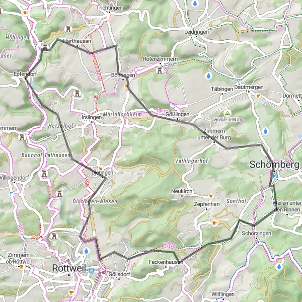 Karten-Miniaturansicht der Radinspiration "Tour um Epfendorf entlang einiger Highlights" in Freiburg, Germany. Erstellt vom Tarmacs.app-Routenplaner für Radtouren