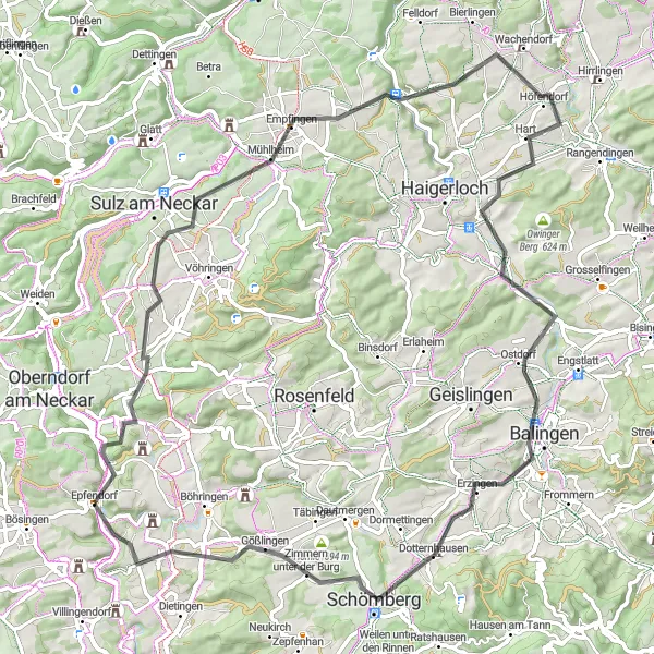 Karten-Miniaturansicht der Radinspiration "Panorama-Radtour um Epfendorf mit kulturellen Highlights" in Freiburg, Germany. Erstellt vom Tarmacs.app-Routenplaner für Radtouren