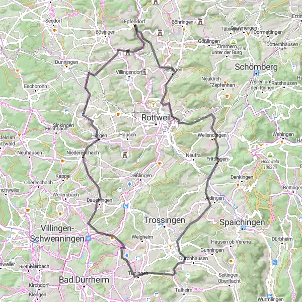 Karten-Miniaturansicht der Radinspiration "Hügeliges Hinterland-Abenteuer" in Freiburg, Germany. Erstellt vom Tarmacs.app-Routenplaner für Radtouren