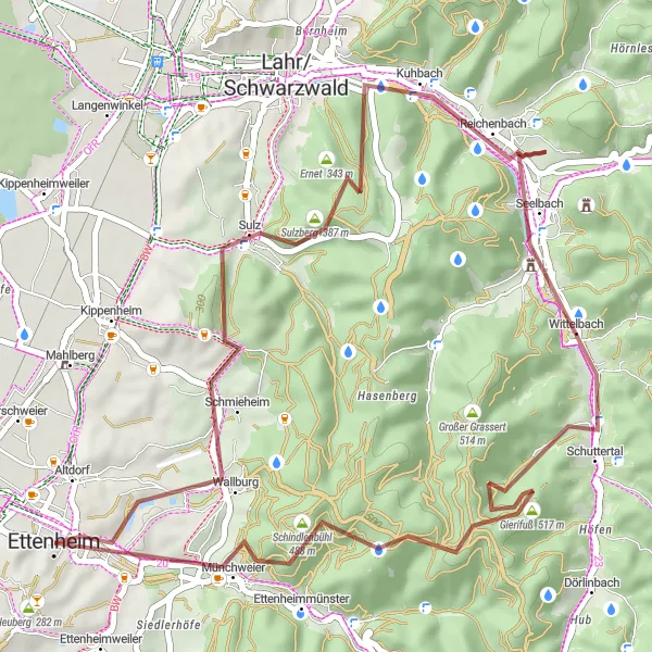 Karten-Miniaturansicht der Radinspiration "Die Schmieheim Gravel-Tour" in Freiburg, Germany. Erstellt vom Tarmacs.app-Routenplaner für Radtouren