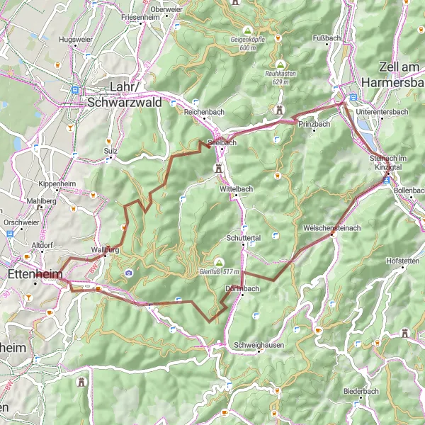 Karten-Miniaturansicht der Radinspiration "Natur pur: Gravel-Tour durch die landschaftliche Vielfalt" in Freiburg, Germany. Erstellt vom Tarmacs.app-Routenplaner für Radtouren