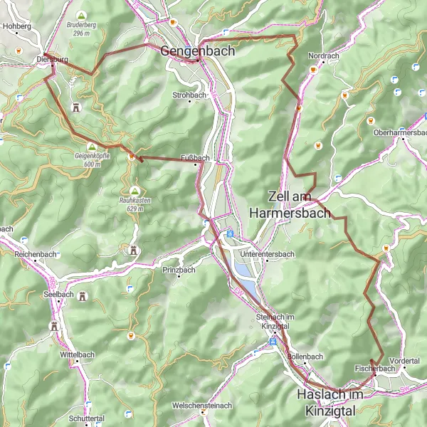 Map miniature of "The Hills and Vistas of Fischerbach" cycling inspiration in Freiburg, Germany. Generated by Tarmacs.app cycling route planner