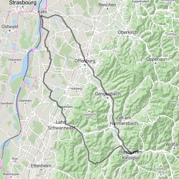 Karten-Miniaturansicht der Radinspiration "Rundfahrt von Fischerbach nach Freiburg" in Freiburg, Germany. Erstellt vom Tarmacs.app-Routenplaner für Radtouren