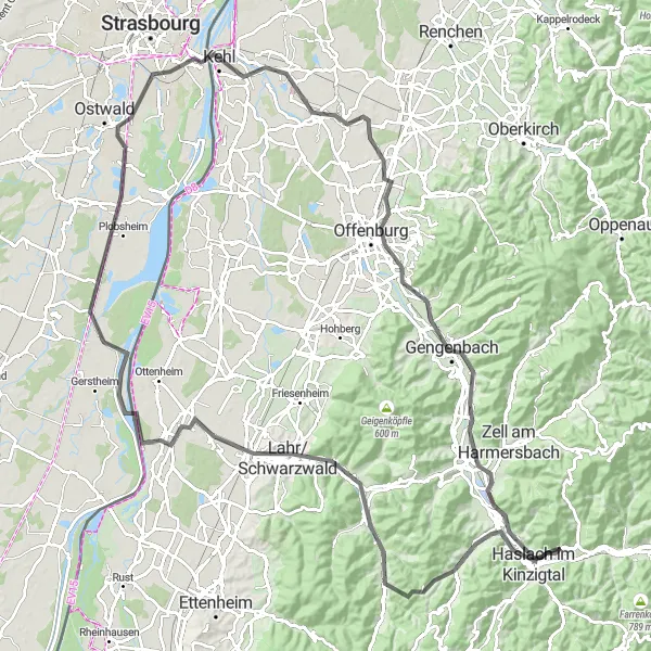 Karten-Miniaturansicht der Radinspiration "Rundstrecke ab Fischerbach über Welschensteinach" in Freiburg, Germany. Erstellt vom Tarmacs.app-Routenplaner für Radtouren