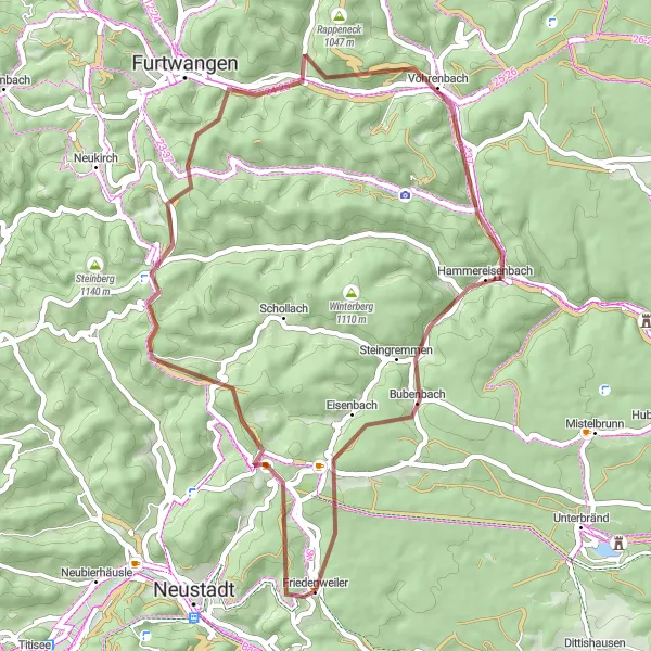 Karten-Miniaturansicht der Radinspiration "Rund um Friedenweiler" in Freiburg, Germany. Erstellt vom Tarmacs.app-Routenplaner für Radtouren