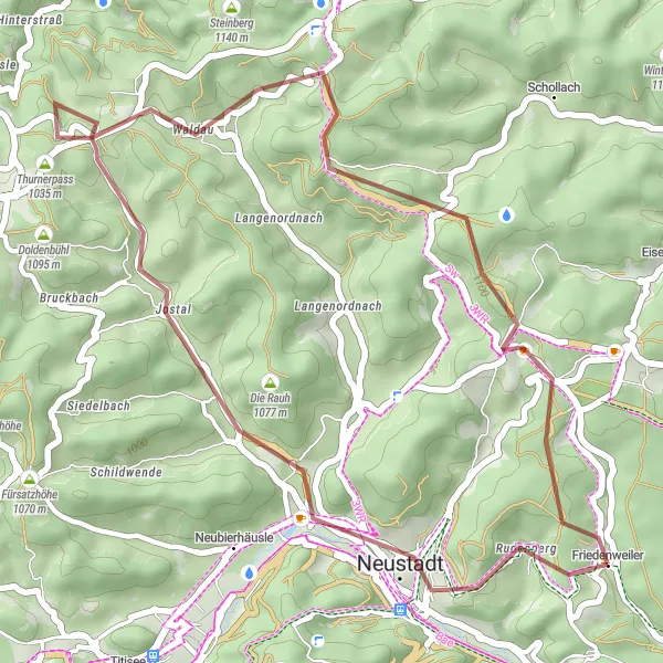 Karten-Miniaturansicht der Radinspiration "Idyllische Gravelstrecke durch den Schwarzwald" in Freiburg, Germany. Erstellt vom Tarmacs.app-Routenplaner für Radtouren