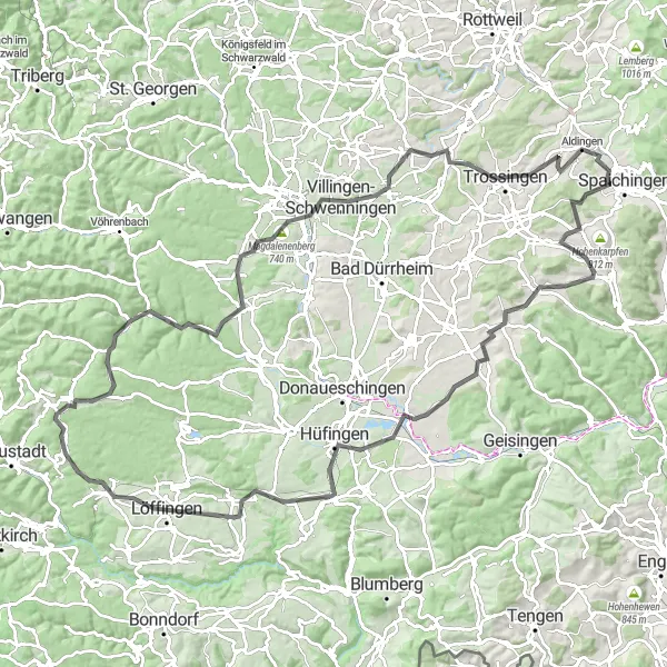 Karten-Miniaturansicht der Radinspiration "Radtour um Villingen-Schwenningen" in Freiburg, Germany. Erstellt vom Tarmacs.app-Routenplaner für Radtouren