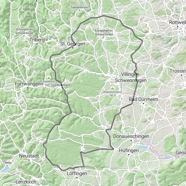 Karten-Miniaturansicht der Radinspiration "Radtour durch Niedereschach" in Freiburg, Germany. Erstellt vom Tarmacs.app-Routenplaner für Radtouren