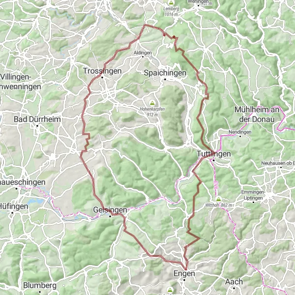 Karten-Miniaturansicht der Radinspiration "Gravel-Radweg von Denkingen nach Frittlingen" in Freiburg, Germany. Erstellt vom Tarmacs.app-Routenplaner für Radtouren