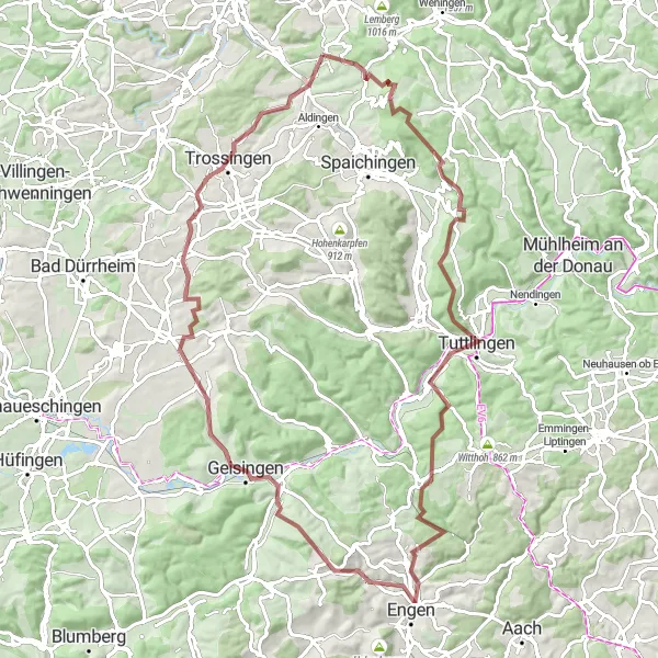 Map miniature of "The Gravel Adventure" cycling inspiration in Freiburg, Germany. Generated by Tarmacs.app cycling route planner