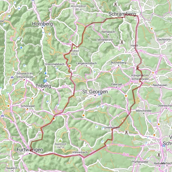 Map miniature of "Furtwangen Gravel Adventure" cycling inspiration in Freiburg, Germany. Generated by Tarmacs.app cycling route planner