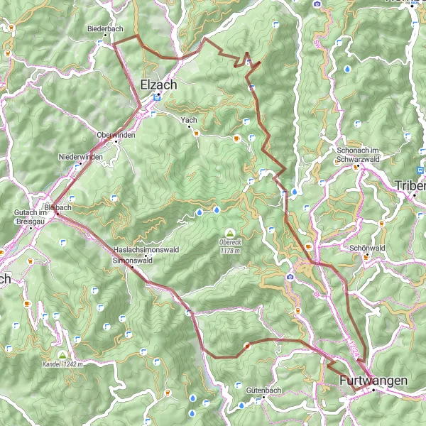 Karten-Miniaturansicht der Radinspiration "Furtwangen Uhren Radtour" in Freiburg, Germany. Erstellt vom Tarmacs.app-Routenplaner für Radtouren