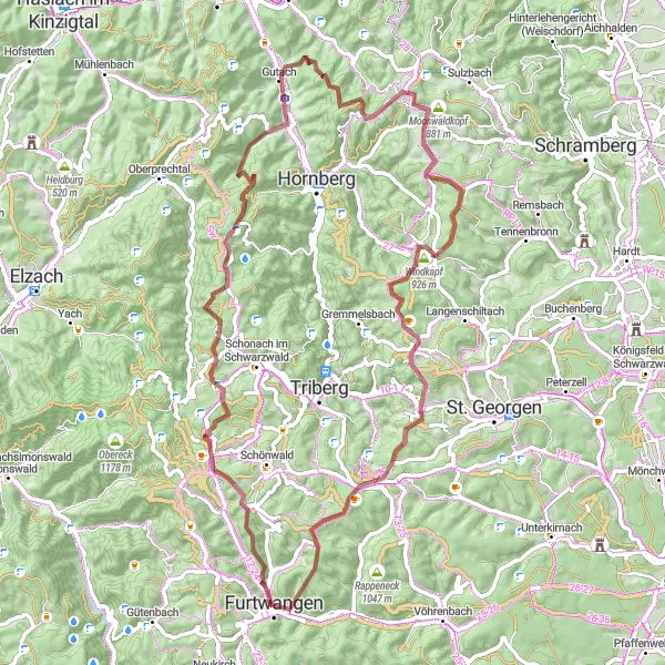 Map miniature of "Off the Beaten Path Adventure" cycling inspiration in Freiburg, Germany. Generated by Tarmacs.app cycling route planner