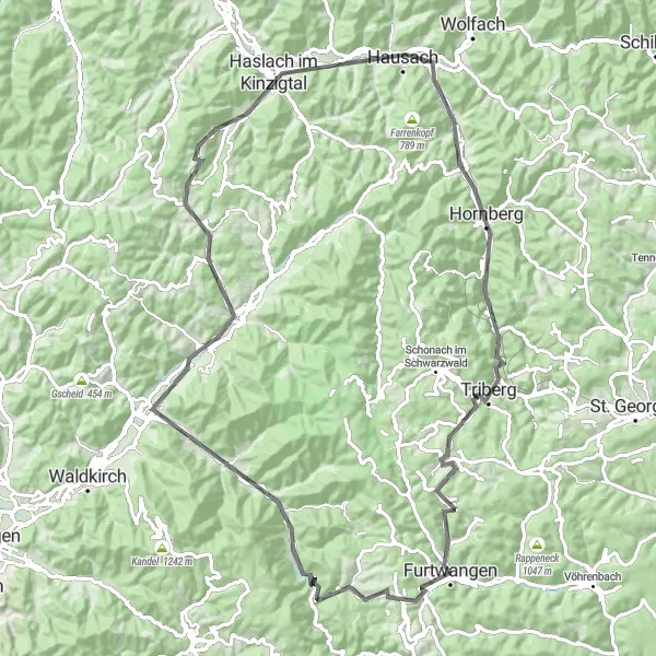 Map miniature of "Black Forest Loop Adventure" cycling inspiration in Freiburg, Germany. Generated by Tarmacs.app cycling route planner