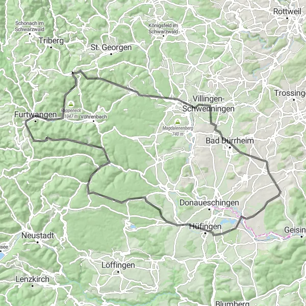 Map miniature of "Time Travel Through Black Forest Clocks" cycling inspiration in Freiburg, Germany. Generated by Tarmacs.app cycling route planner