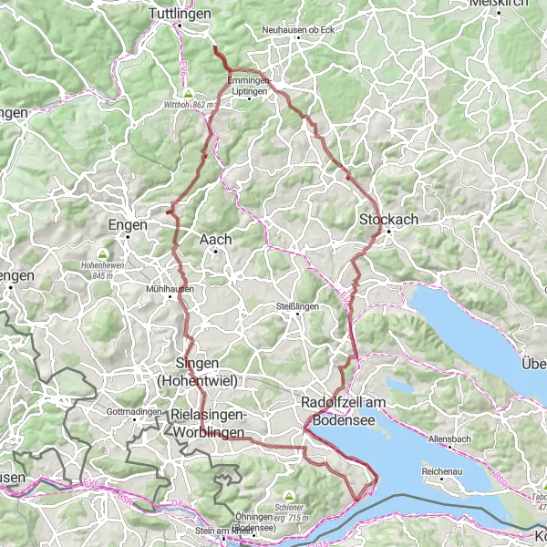 Map miniature of "Off-Road Adventure: Gravel Escape" cycling inspiration in Freiburg, Germany. Generated by Tarmacs.app cycling route planner