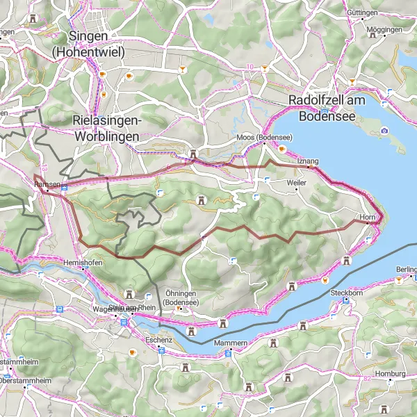 Map miniature of "Exploring the Countryside Gravel Route" cycling inspiration in Freiburg, Germany. Generated by Tarmacs.app cycling route planner