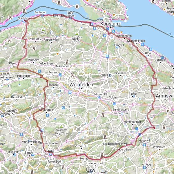 Karten-Miniaturansicht der Radinspiration "Gravel-Erkundung von Sehenswürdigkeiten" in Freiburg, Germany. Erstellt vom Tarmacs.app-Routenplaner für Radtouren