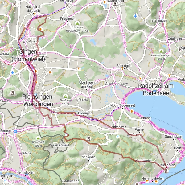 Karten-Miniaturansicht der Radinspiration "Gravel-Tour von Gaienhofen nach Rielasingen" in Freiburg, Germany. Erstellt vom Tarmacs.app-Routenplaner für Radtouren