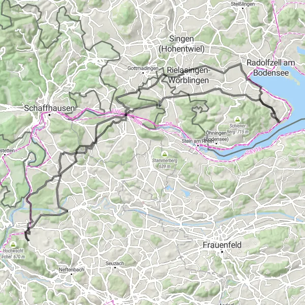 Map miniature of "Lake Constance Scenic Road Trip" cycling inspiration in Freiburg, Germany. Generated by Tarmacs.app cycling route planner