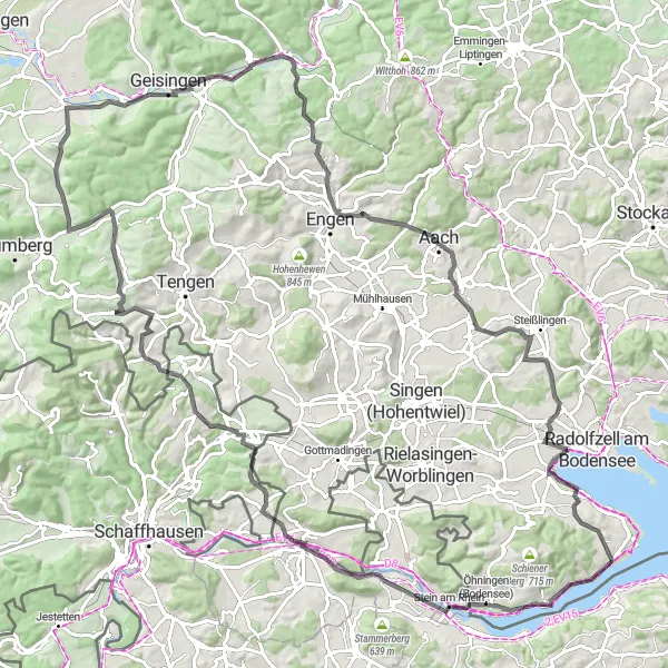 Map miniature of "Hegau Panorama Ride" cycling inspiration in Freiburg, Germany. Generated by Tarmacs.app cycling route planner