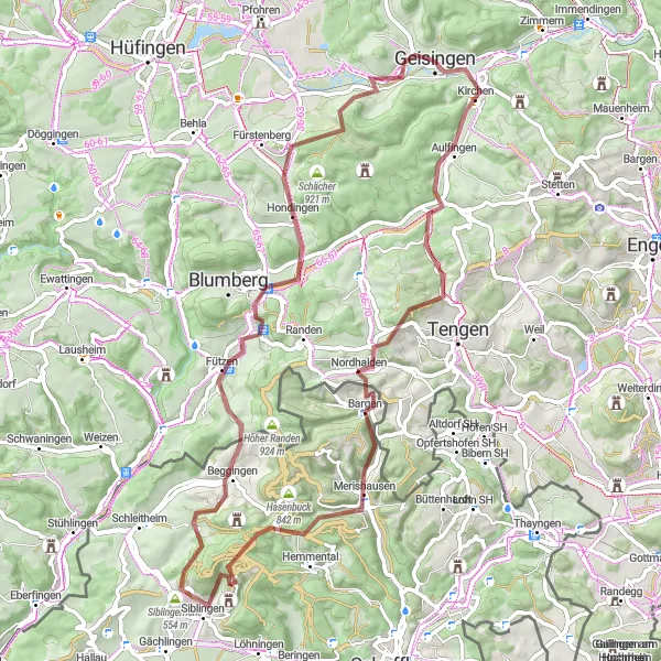 Map miniature of "The Gravel Challenge" cycling inspiration in Freiburg, Germany. Generated by Tarmacs.app cycling route planner