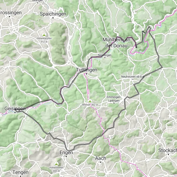 Map miniature of "Spirited Road Ride" cycling inspiration in Freiburg, Germany. Generated by Tarmacs.app cycling route planner