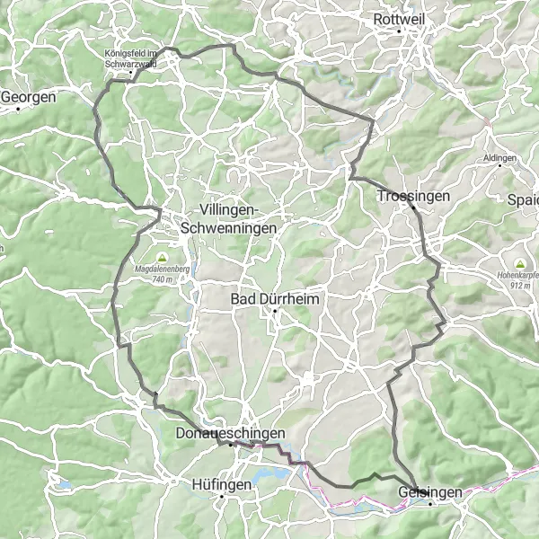 Map miniature of "The Black Forest Rollercoaster" cycling inspiration in Freiburg, Germany. Generated by Tarmacs.app cycling route planner