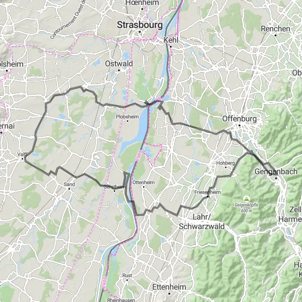 Map miniature of "Challenges of Gengenbach" cycling inspiration in Freiburg, Germany. Generated by Tarmacs.app cycling route planner