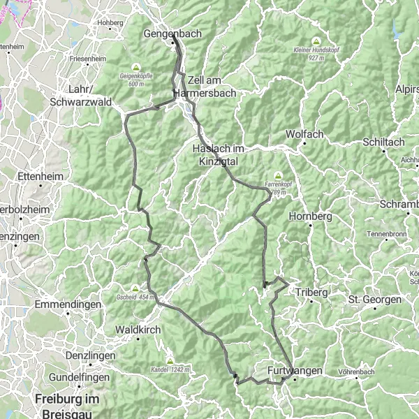 Karten-Miniaturansicht der Radinspiration "Herausforderung im Schwarzwald" in Freiburg, Germany. Erstellt vom Tarmacs.app-Routenplaner für Radtouren