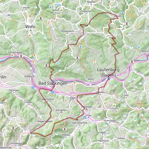 Map miniature of "Jura Mountain Gravel Adventure" cycling inspiration in Freiburg, Germany. Generated by Tarmacs.app cycling route planner