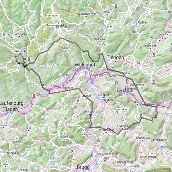 Map miniature of "The Tiefenstein Wallburg and the Alpine Ibex" cycling inspiration in Freiburg, Germany. Generated by Tarmacs.app cycling route planner