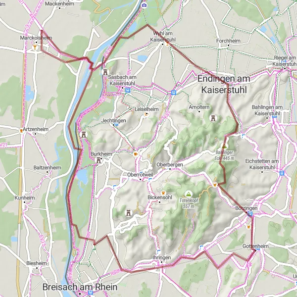 Map miniature of "Gravel Adventure" cycling inspiration in Freiburg, Germany. Generated by Tarmacs.app cycling route planner