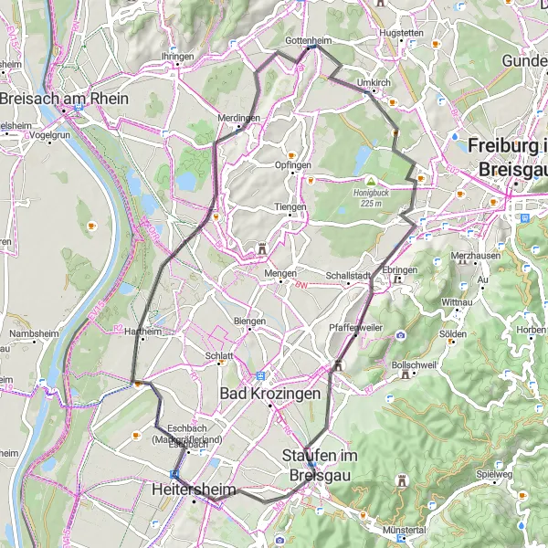 Karten-Miniaturansicht der Radinspiration "Batzenberg und Attilafelsen Runde" in Freiburg, Germany. Erstellt vom Tarmacs.app-Routenplaner für Radtouren