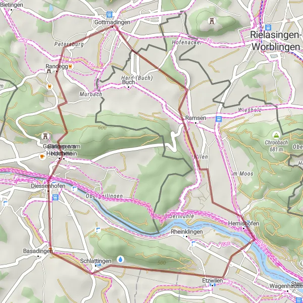 Karten-Miniaturansicht der Radinspiration "Malerische Rundfahrt nahe Gottmadingen" in Freiburg, Germany. Erstellt vom Tarmacs.app-Routenplaner für Radtouren