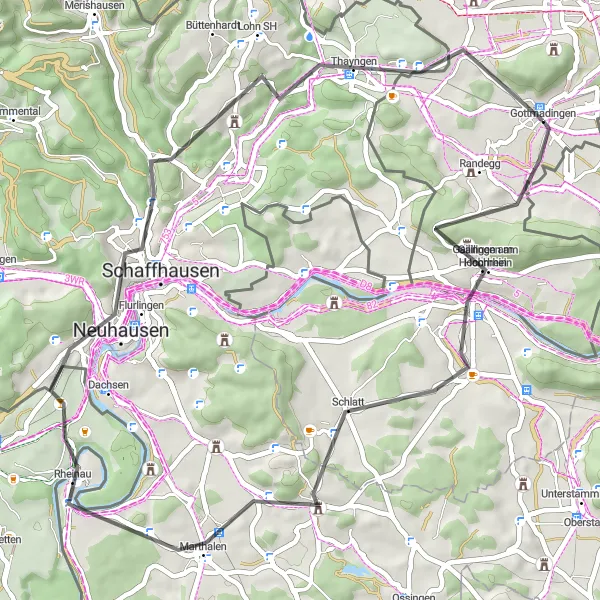 Karten-Miniaturansicht der Radinspiration "Rennradtour um Gottmadingen" in Freiburg, Germany. Erstellt vom Tarmacs.app-Routenplaner für Radtouren