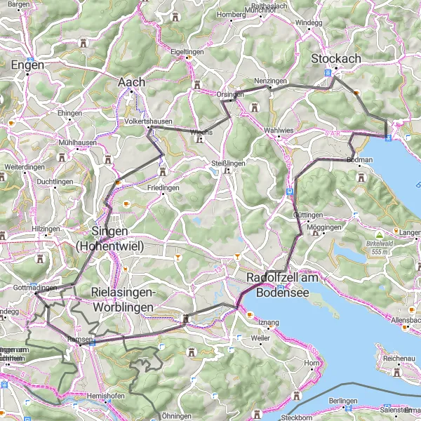 Map miniature of "Panoramic Road Adventure" cycling inspiration in Freiburg, Germany. Generated by Tarmacs.app cycling route planner