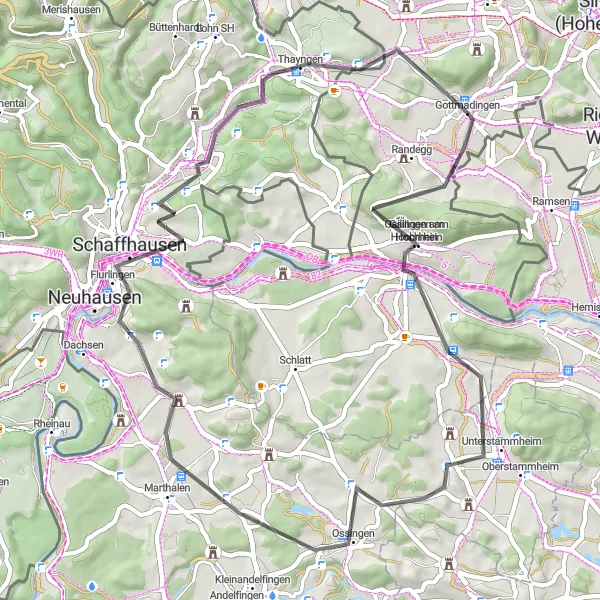 Map miniature of "The Rhine Sparkle" cycling inspiration in Freiburg, Germany. Generated by Tarmacs.app cycling route planner