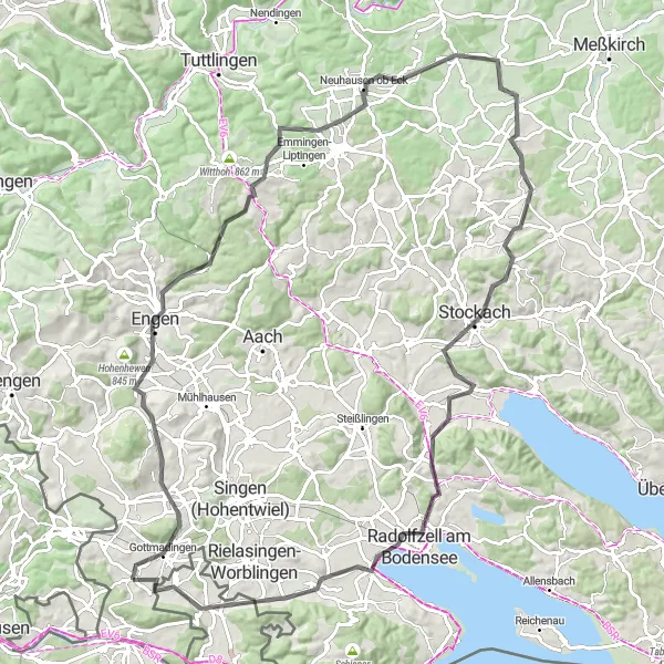 Map miniature of "Lake Constance Loop" cycling inspiration in Freiburg, Germany. Generated by Tarmacs.app cycling route planner