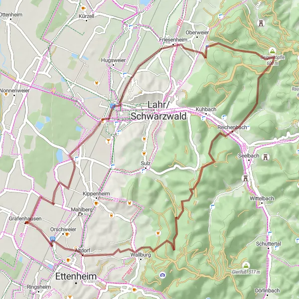 Karten-Miniaturansicht der Radinspiration "Erlebnisreiche Gravel-Tour rund um Grafenhausen" in Freiburg, Germany. Erstellt vom Tarmacs.app-Routenplaner für Radtouren